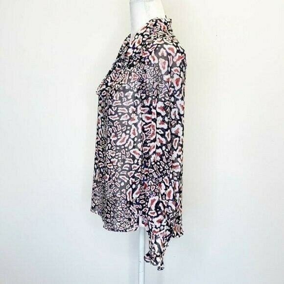 Chloe Oliver Printed Popover tie neck Blouse Multicolor Sz s long sleeve ruffle - Picture 2 of 13
